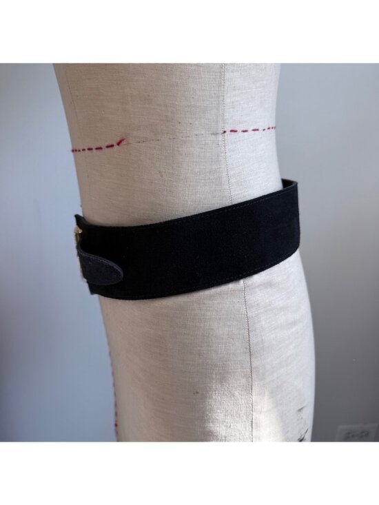 Black Suede Belt With Gold-Tone Buckle - Wide Waist Belt For Women main image 3